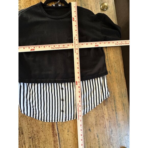 Forever 21 Women’s Black white Blouse M long sleeve round neck polyester - Picture 6 of 6